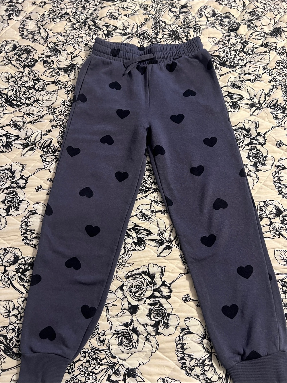 H&M Girls Gray Joggers with Black Heart Print
